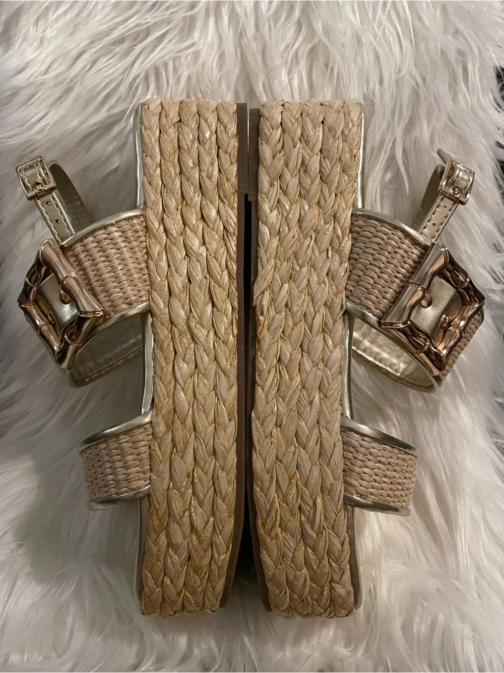 NEW Shoe'N Tale Women’s Platform Sandals Raffia Woven Espadrille Open Toe Sz 7.5